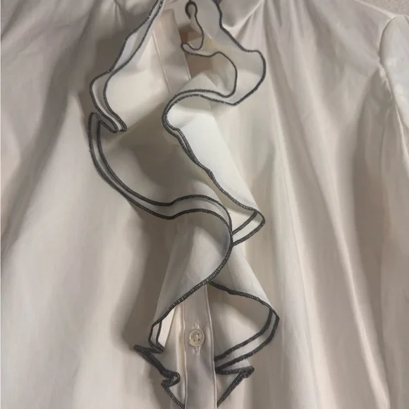 Ann Taylor White Ruffle Blouse with Black Trim Size 2 - Picture 5 of 7